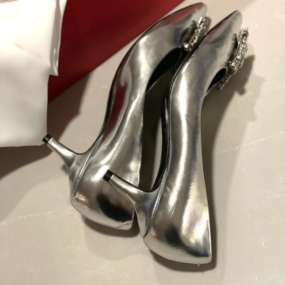 Roger Vivier Flower Strass Buckle Silver Embellished Kitten Heels - Picture 10 of 11